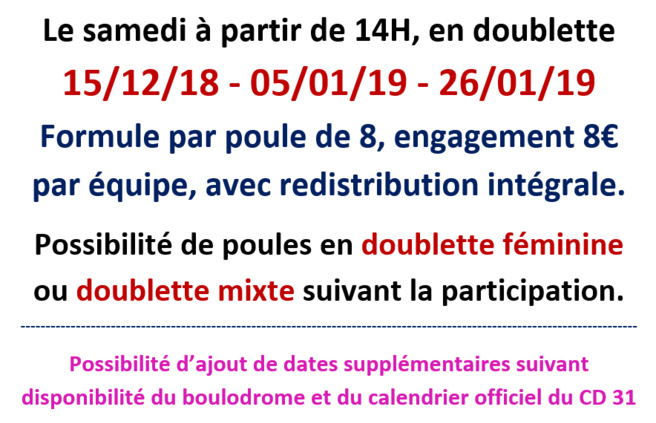 Animation pétanque hivernale 2018 / 2019 Animation pétanque hivernale 2018 / 2019