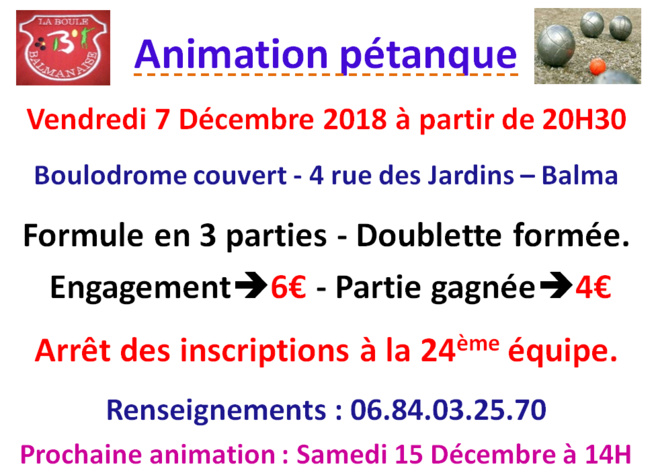 Animation pétanque hivernale 07/12/18 Animation pétanque hivernale 07/12/18