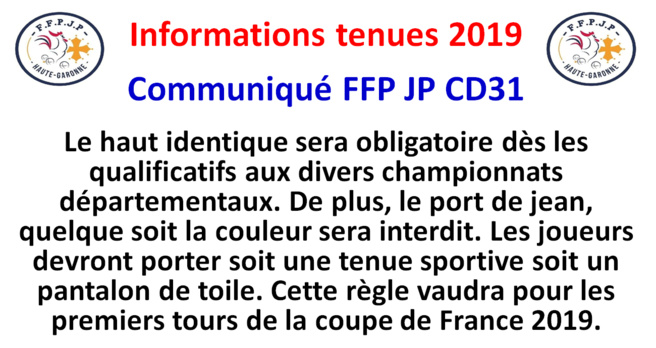 Infos tenues 2019 Infos tenues 2019