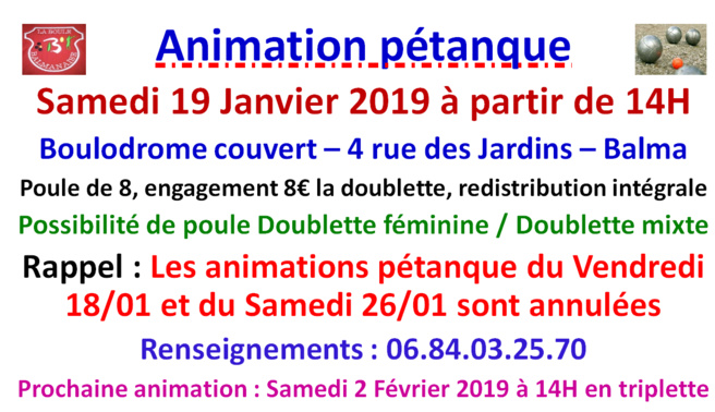 Animation pétanque hivernale 19.01.19 Animation pétanque hivernale 19.01.19