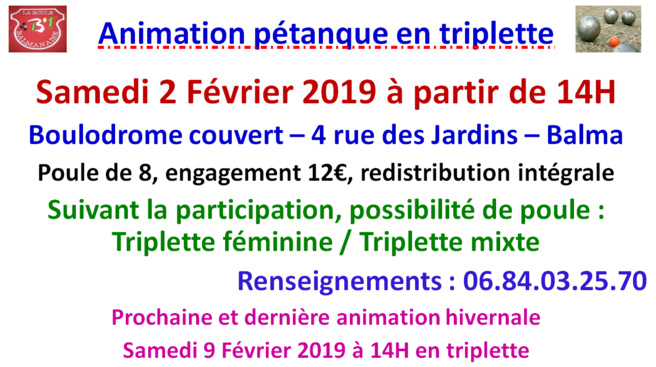 Animation pétanque hivernale 02/02/19