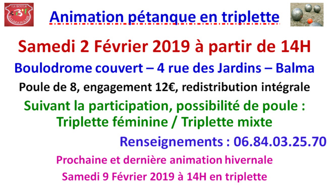 Animation pétanque hivernale 02/02/19 Animation pétanque hivernale 02/02/19