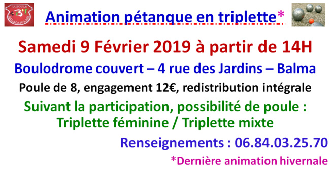 Animation pétanque hivernale 09/02/19 Animation pétanque hivernale 09/02/19
