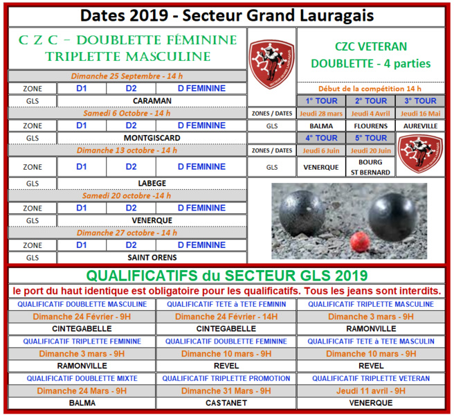 Dates 2019 Secteur du Grand Lauragais.