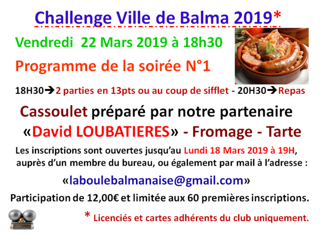 Soirée N°1 challenge ville de Balma Soirée N°1 challenge ville de Balma