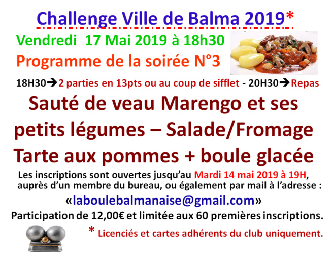 Soirée N°3 Challenge ville de Balma Soirée N°3 Challenge ville de Balma