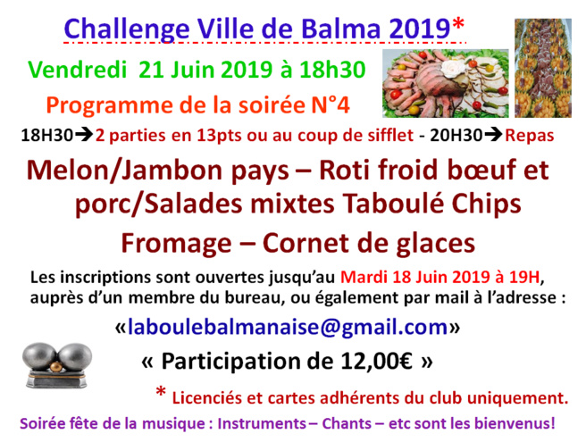 Soirée N°4 Challenge ville de Balma 21/06/19