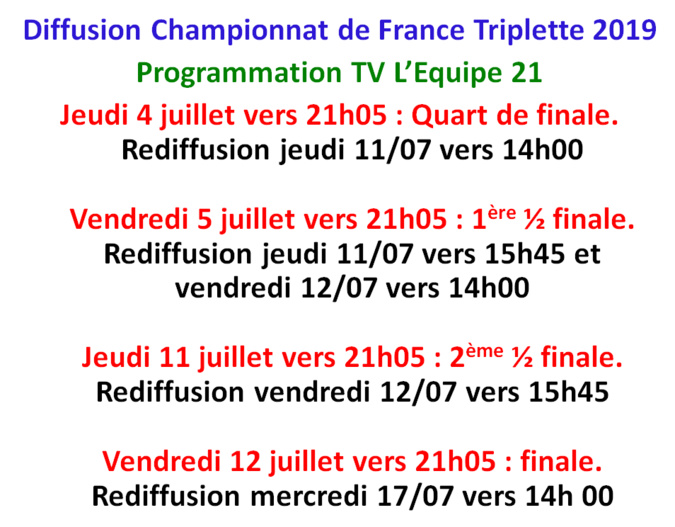 Diffusion TV CDF Triplette 2019 Diffusion TV CDF Triplette 2019