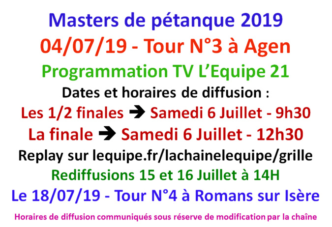 Masters 2019 T3 sur l'Equipe 21.