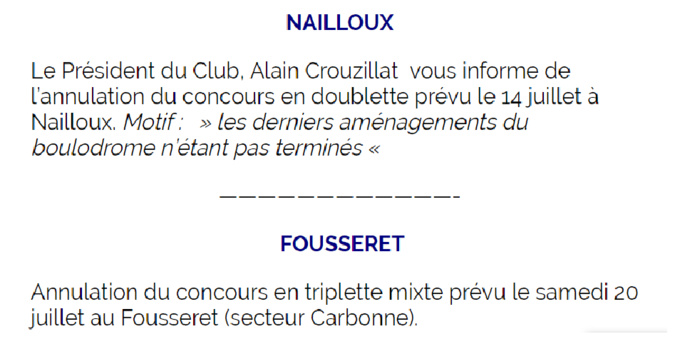 Annulation concours Nailloux et Le Fousseret