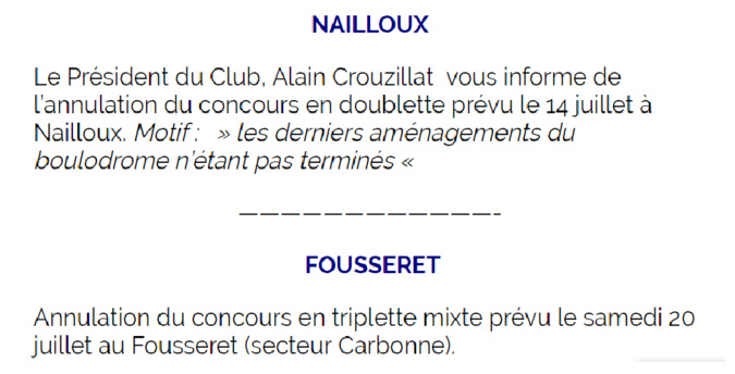 Annulation concours Nailloux et Le Fousseret Annulation concours Nailloux et Le Fousseret