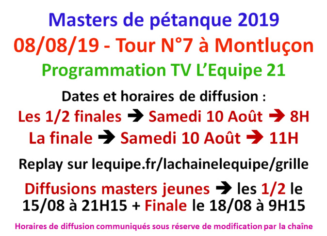 Masters 2019 T7 sur l'équipe tv Masters 2019 T7 sur l'équipe tv