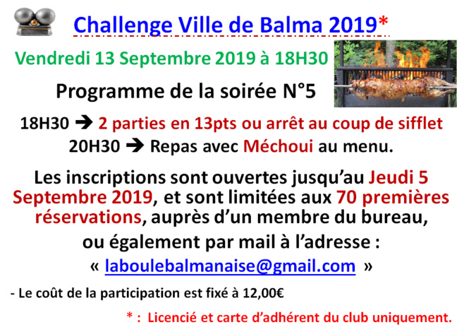 Soirée N°5 challenge ville de Balma 13/09/19