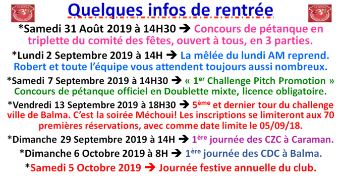 Infos rentrée 2019 Infos rentrée 2019