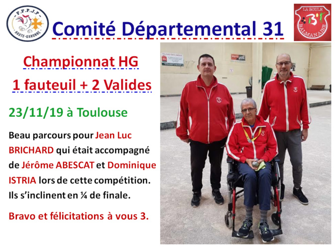 Championnat HG 1 Fauteuil + 2 Valides 23/11/19 Championnat HG 1 Fauteuil + 2 Valides 23/11/19