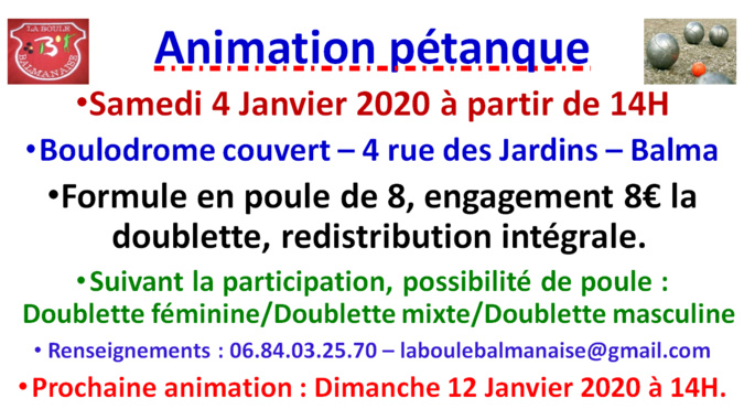 Animation pétanque hivernale 04/01/2020