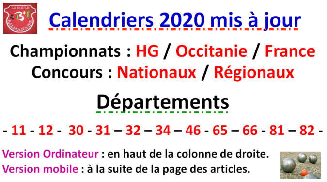 Calendriers 2020 Mise à jour N°5