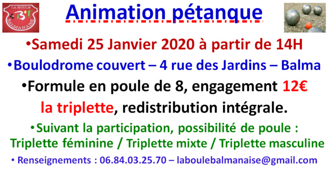 Animation pétanque hivernale 25/01/2020 Animation pétanque hivernale 25/01/2020