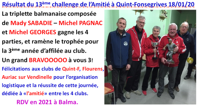 Challenge de l'amitié 18/01/2020 Challenge de l'amitié 18/01/2020