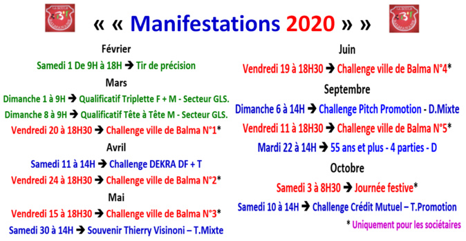 Manifestations 2020 La Boule Balmanaise