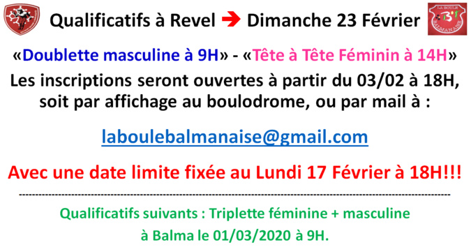 Inscriptions restauration + qualificatifs DM + TTF Revel 23/02/2020 Inscriptions restauration + qualificatifs DM + TTF Revel 23/02/2020