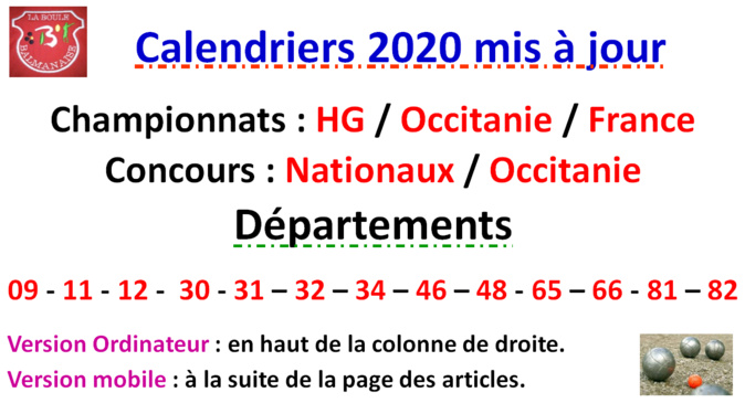 Calendriers 2020 Mise à jour N°6 Calendriers 2020 Mise à jour N°6