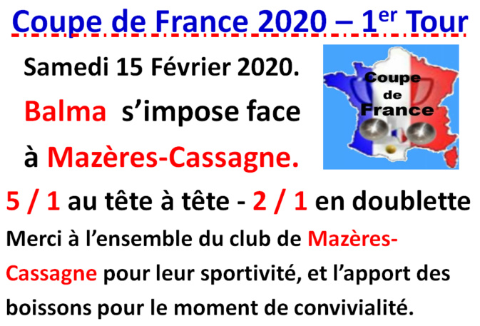 Coupe de France Balma / Mazères-Cassagne 15/02/2020 Coupe de France Balma / Mazères-Cassagne 15/02/2020