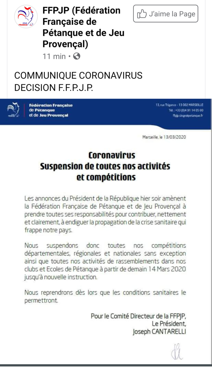 Infos FFPJP CORONAVIRUS
