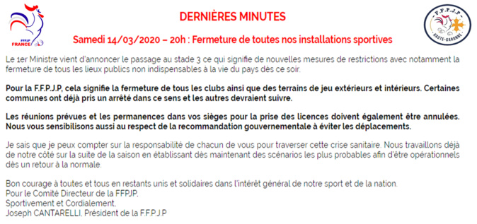 Infos club CORONAVIRUS