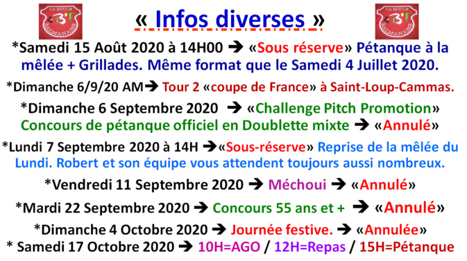 Infos diverses 03/08/2020 Infos diverses 03/08/2020