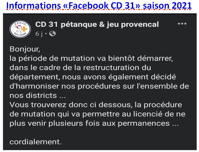 Informations saison 2021 Informations saison 2021