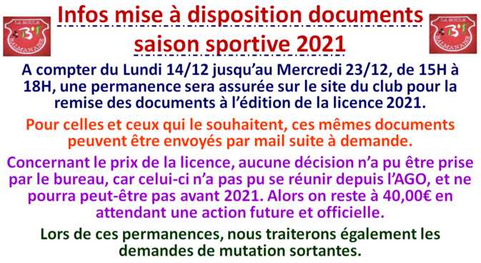 Infos permanence du 14/12 au 23/12/2020.