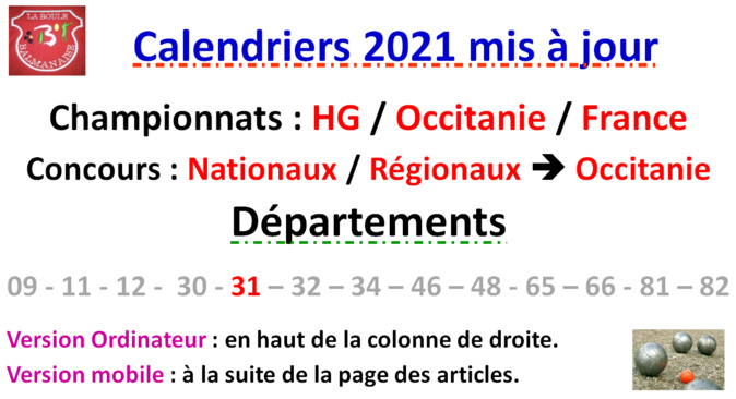 Version 1 mise à jour calendriers 2021