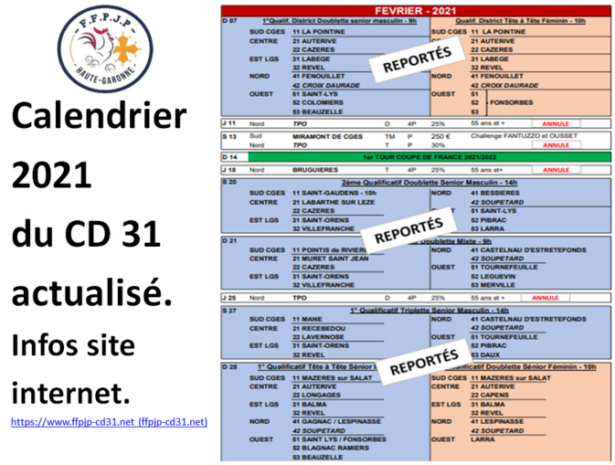 Calendrier CD31 actualisé