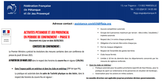 COVID19==>Directives ministérielles du 20/03/2021