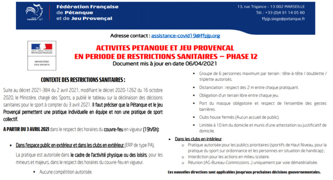 COVID19==>Directives ministérielles du 03/04/2021