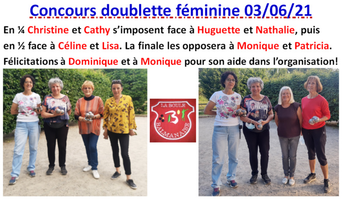 Résultats doublettes masculine et Féminine Résultats doublettes masculine et Féminine