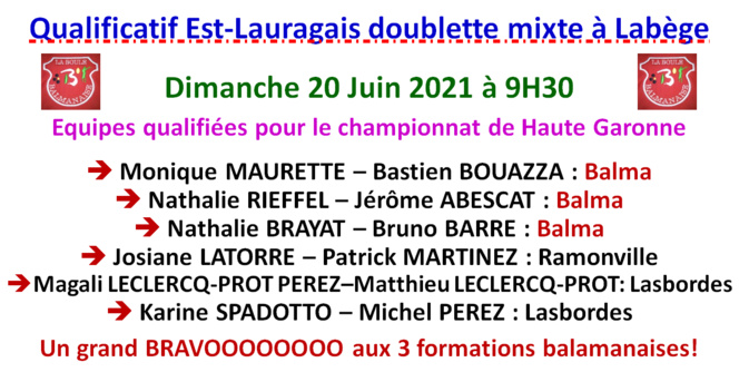 Qualificatif doublette mixte Labège 20/06/21 Qualificatif doublette mixte Labège 20/06/21