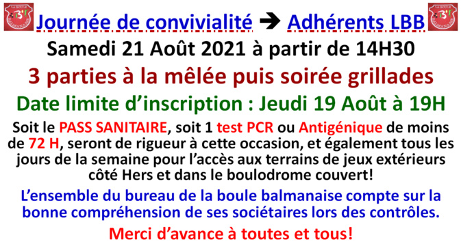 Journée de convivialité Samedi 21 Août Journée de convivialité Samedi 21 Août