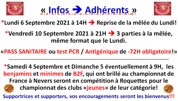 Infos adhérents LBB 03/09/21 Infos adhérents LBB 03/09/21