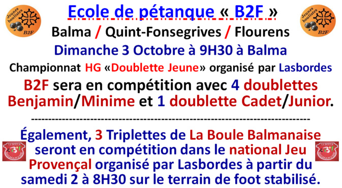 Infos compétitions 2 et 3 Octobre 2021 Infos compétitions 2 et 3 Octobre 2021