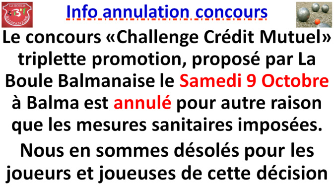 Challenge Crédit Mutuel du 09/10/21 est annulé