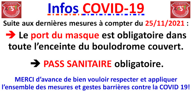 COVID19 ==> Mesures sanitaires du 25/11/21 COVID19 ==> Mesures sanitaires du 25/11/21