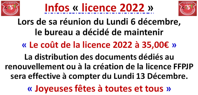 Infos licence 2022 Infos licence 2022