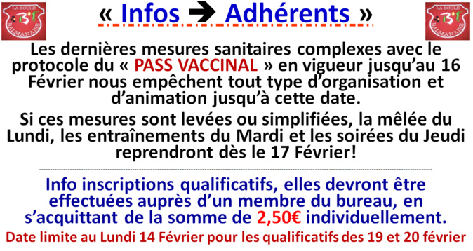 Infos adhérents 26/01/22 Infos adhérents 26/01/22