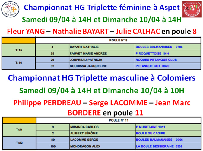 Championnat HG Triplette Féminine + Masculine 2022 Championnat HG Triplette Féminine + Masculine 2022