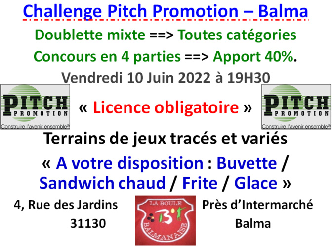 Challenge Pitch Promotion 10/06/22 à 19H30 Challenge Pitch Promotion 10/06/22 à 19H30