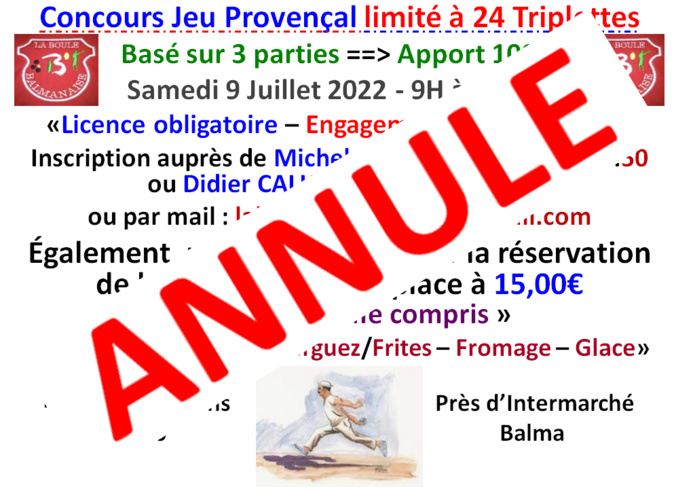 Annulation concours TJP 09/07/22 Annulation concours TJP 09/07/22