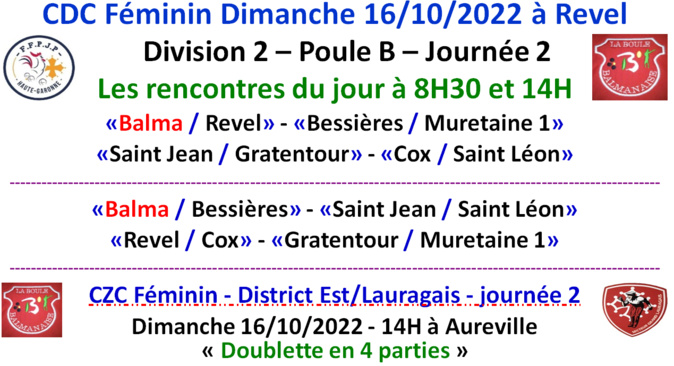 CDC / CZC Féminin + Open 16/10/22 CDC / CZC Féminin + Open 16/10/22