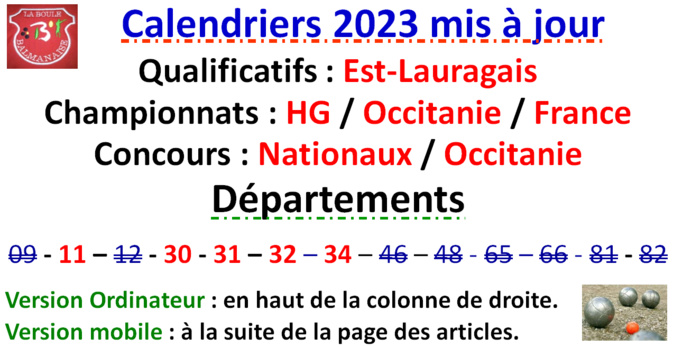 Calendriers 2023 Mise à jour N°1